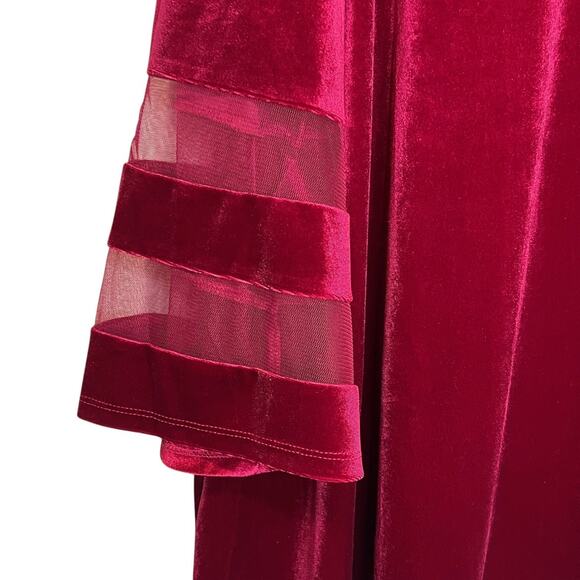 Slim Factor Investments Womens Velvet Tunic Top 2X Red Bell Sleeve Sheer Insets - Picture 3 of 8